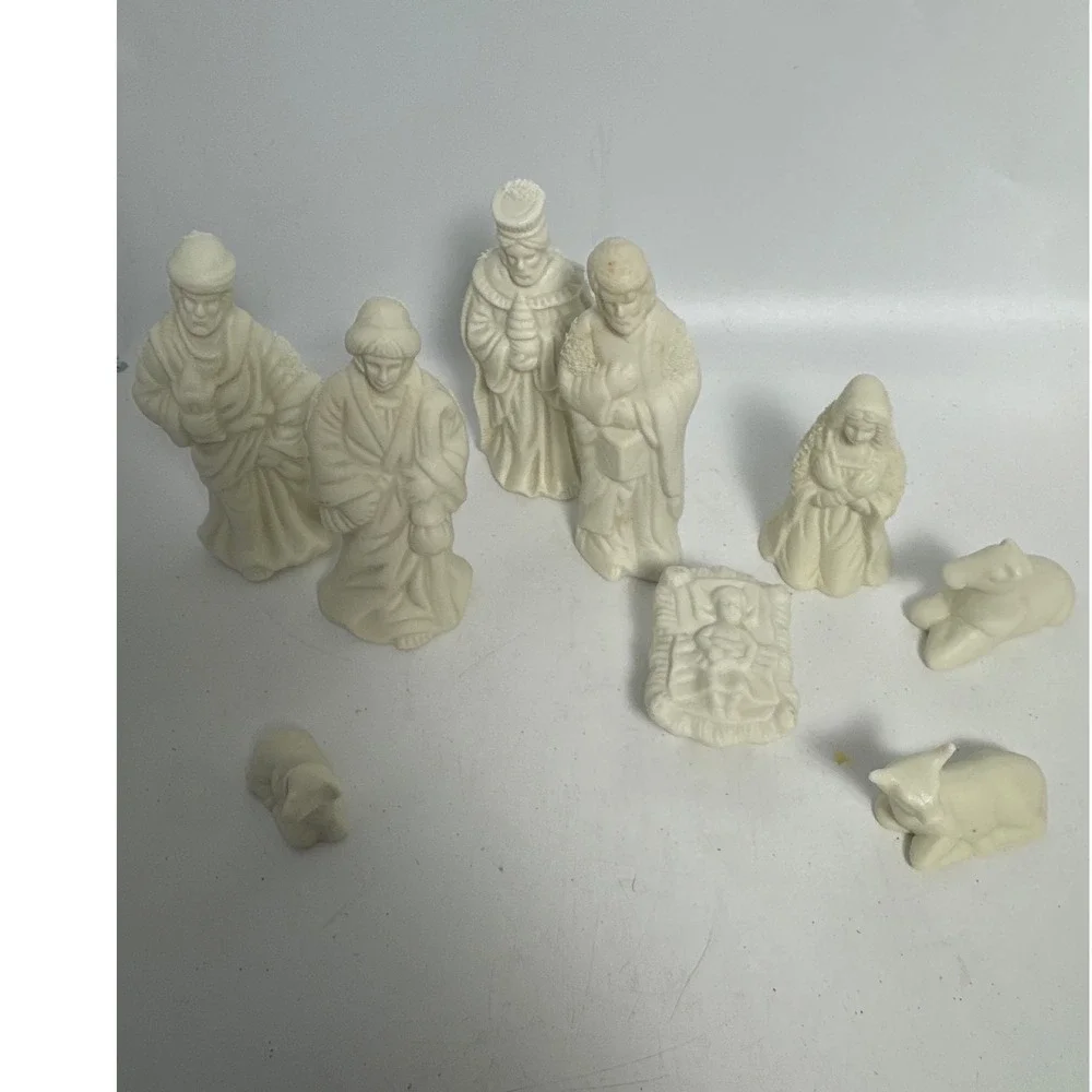 Unbranded Nativity Set 9 Piece Cream White Christmas Figurines Excellent Small